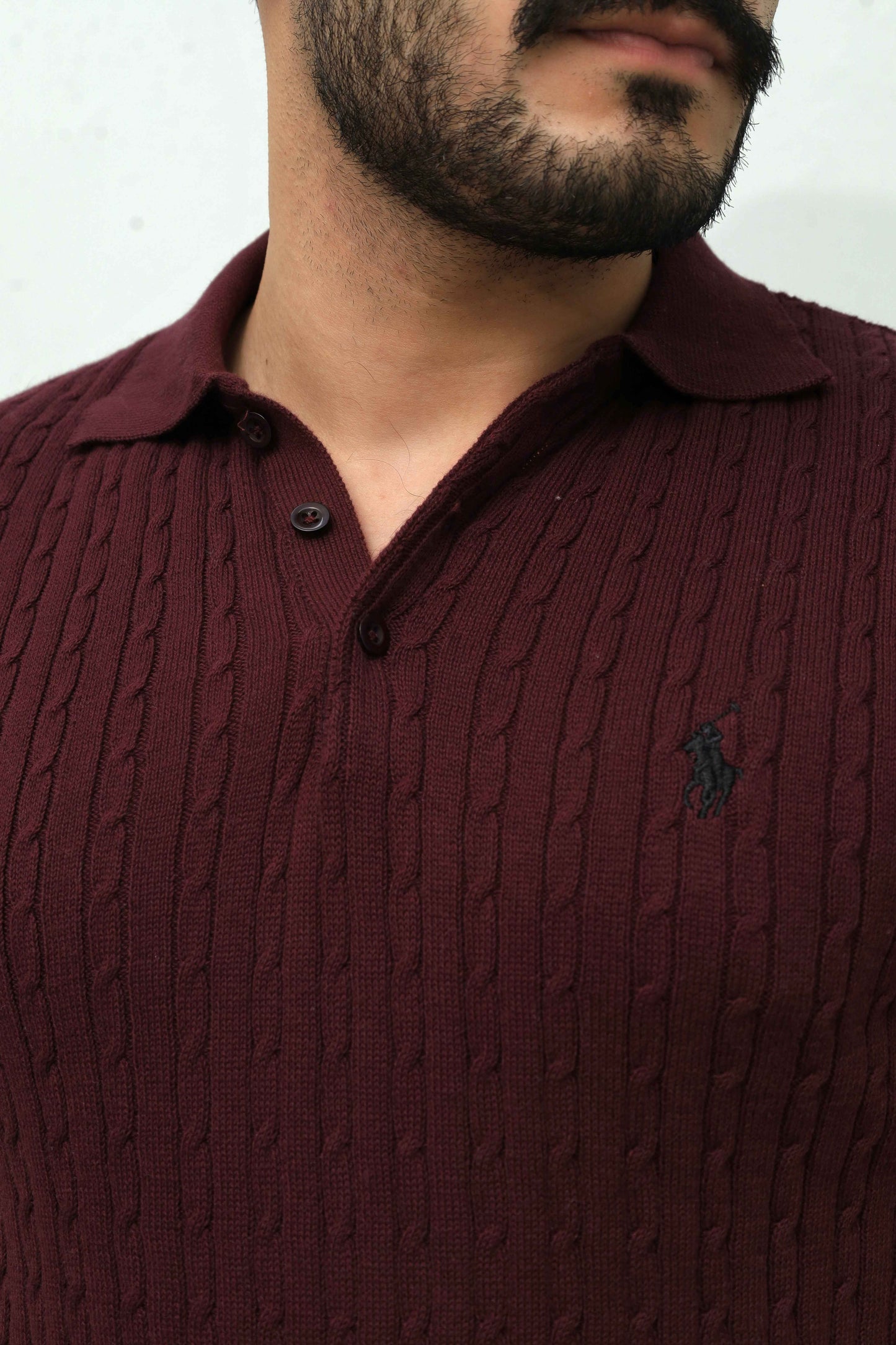 Burgundy Cable Knit Polo