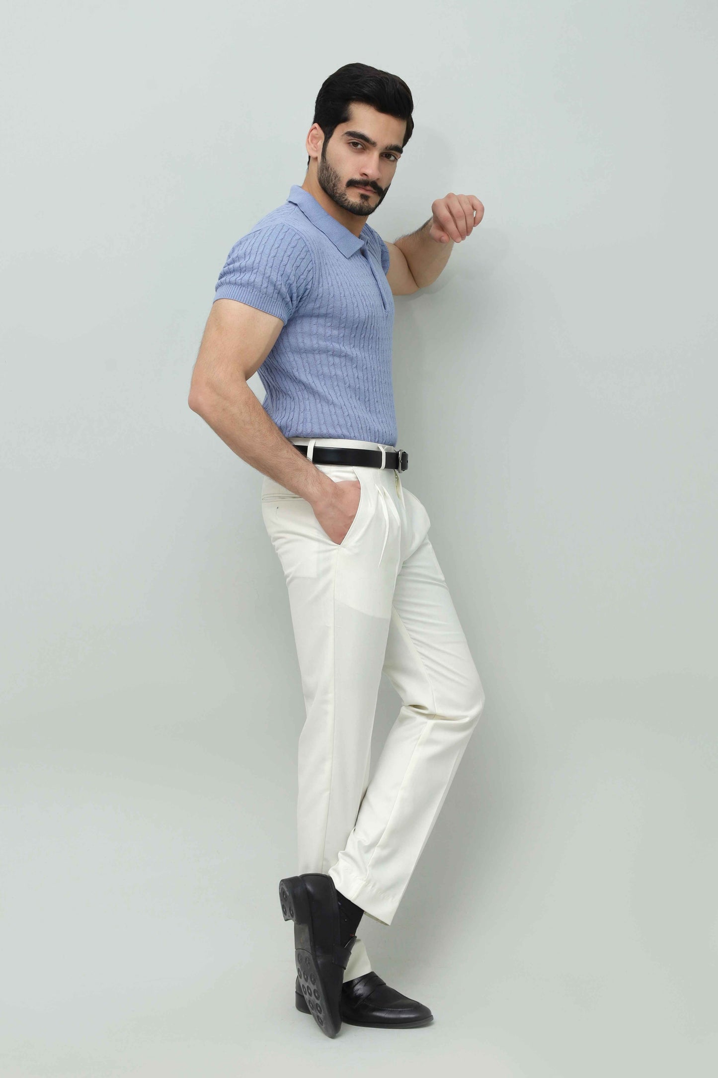 Sky Blue Cable Knit Polo