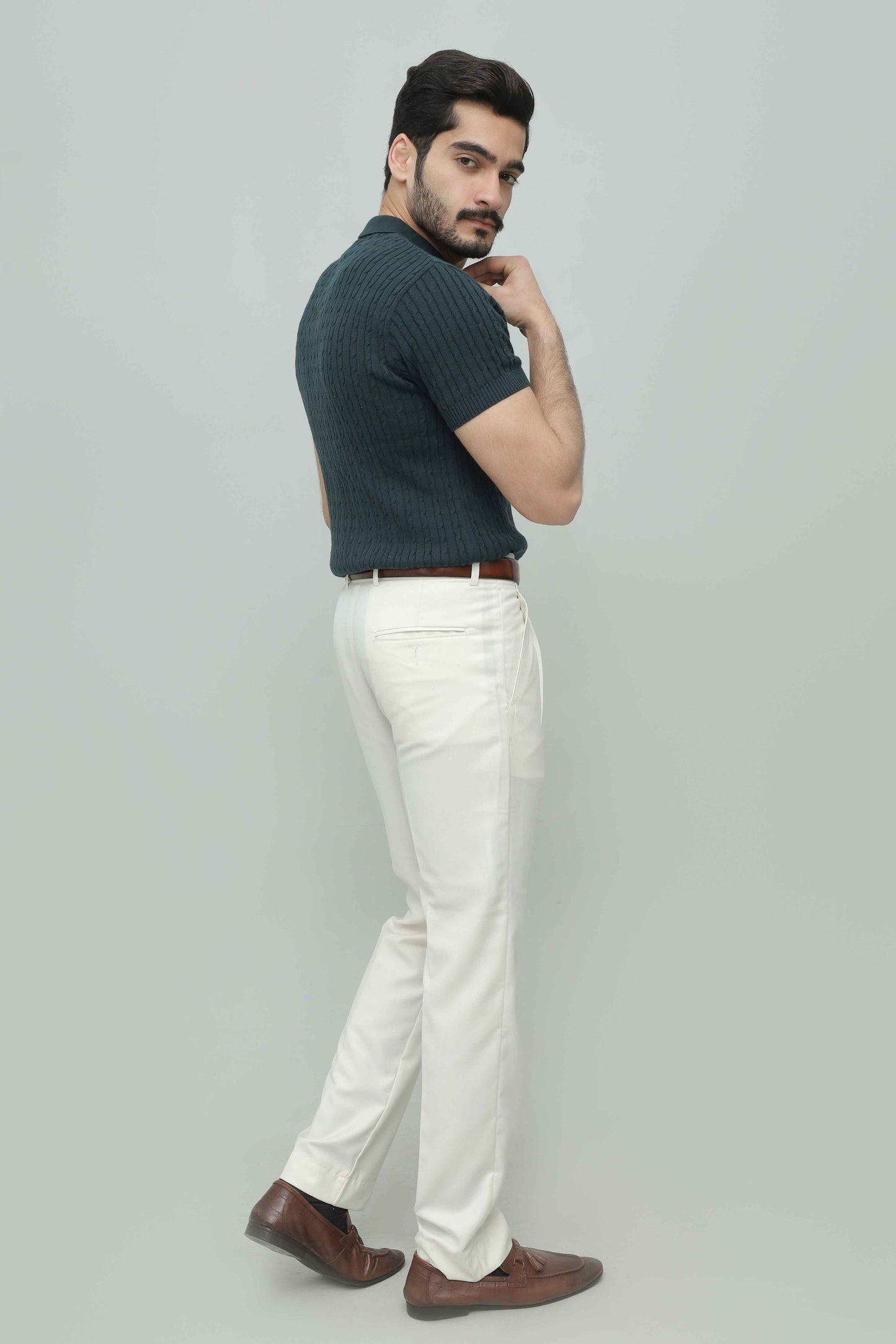 Olive Green Cable Knit Polo