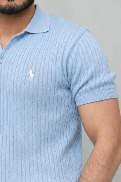 Ice Blue Cable Knit Polo