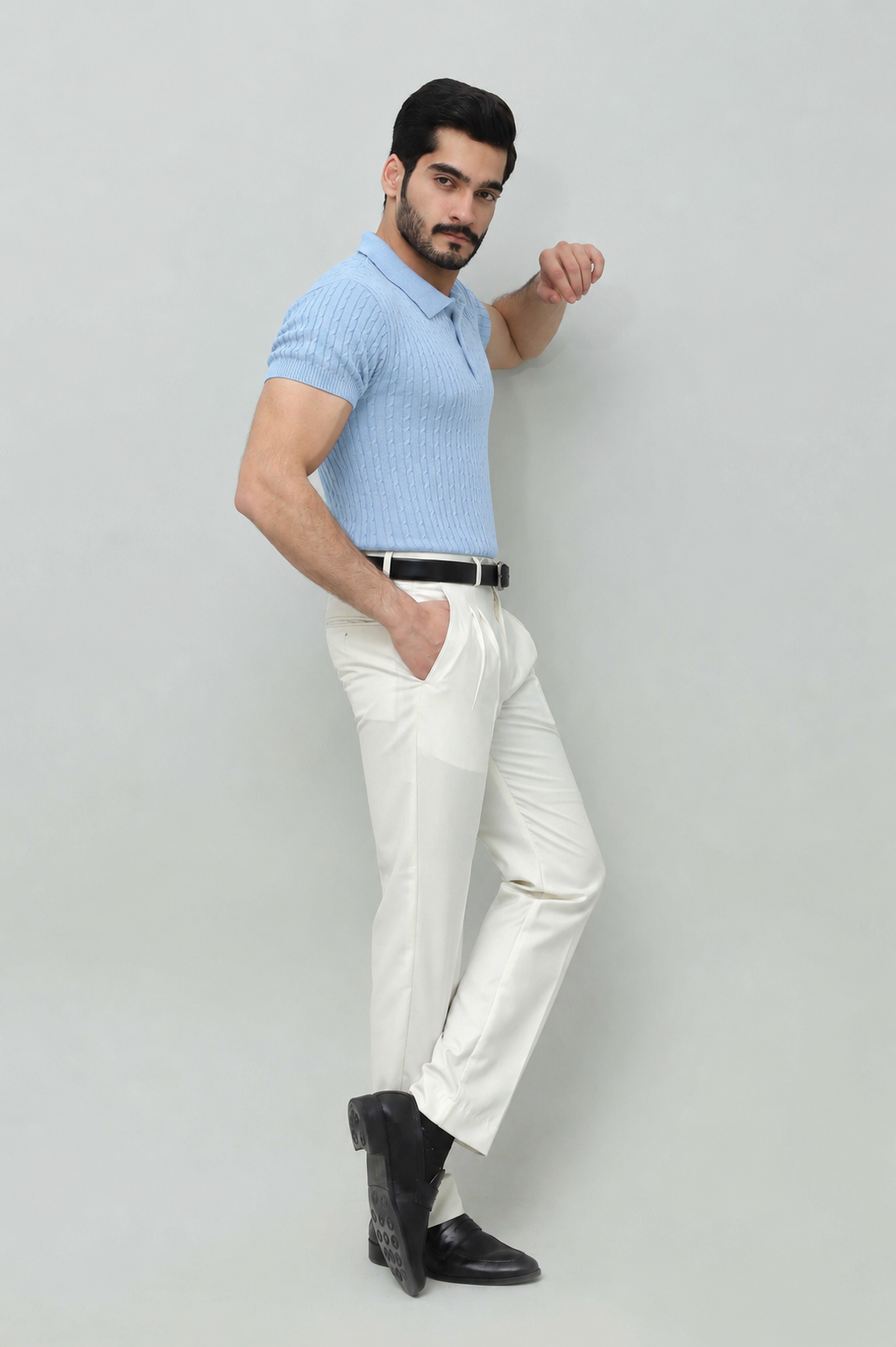 Ice Blue Cable Knit Polo