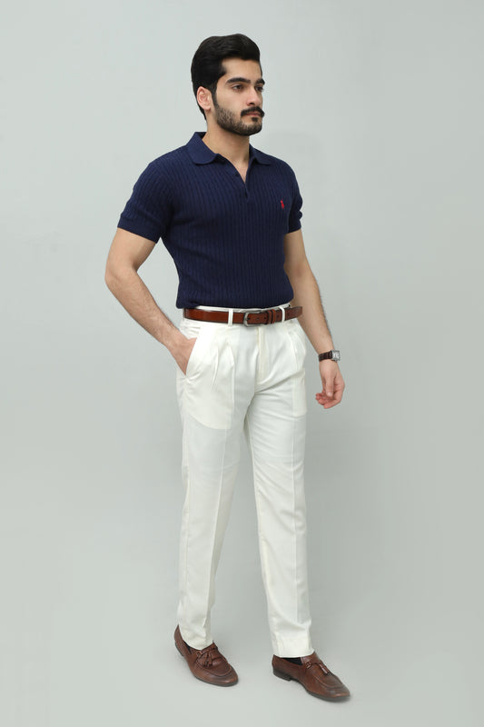 Navy Blue Cable Knit Polo