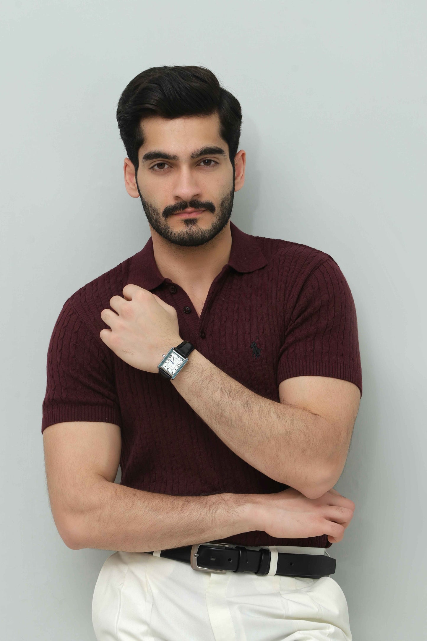 Burgundy Cable Knit Polo