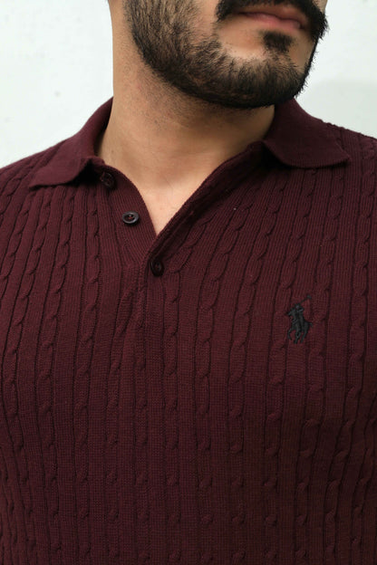 Burgundy Cable Knit Polo