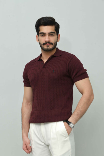 Burgundy Cable Knit Polo