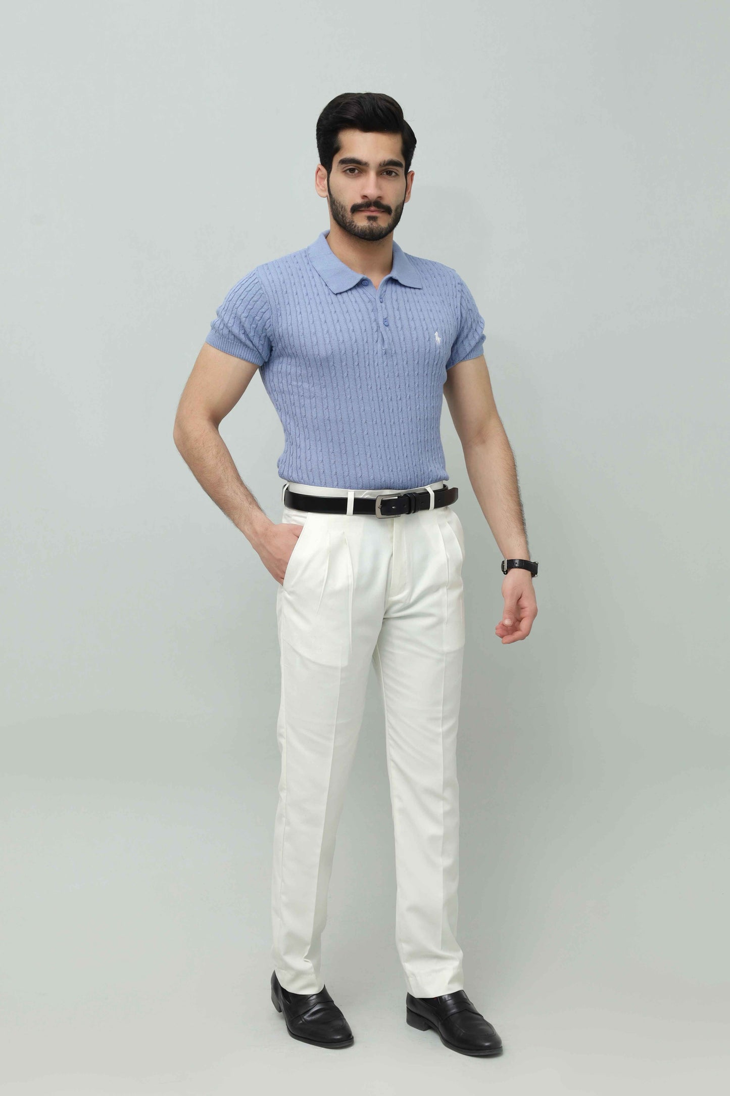Sky Blue Cable Knit Polo