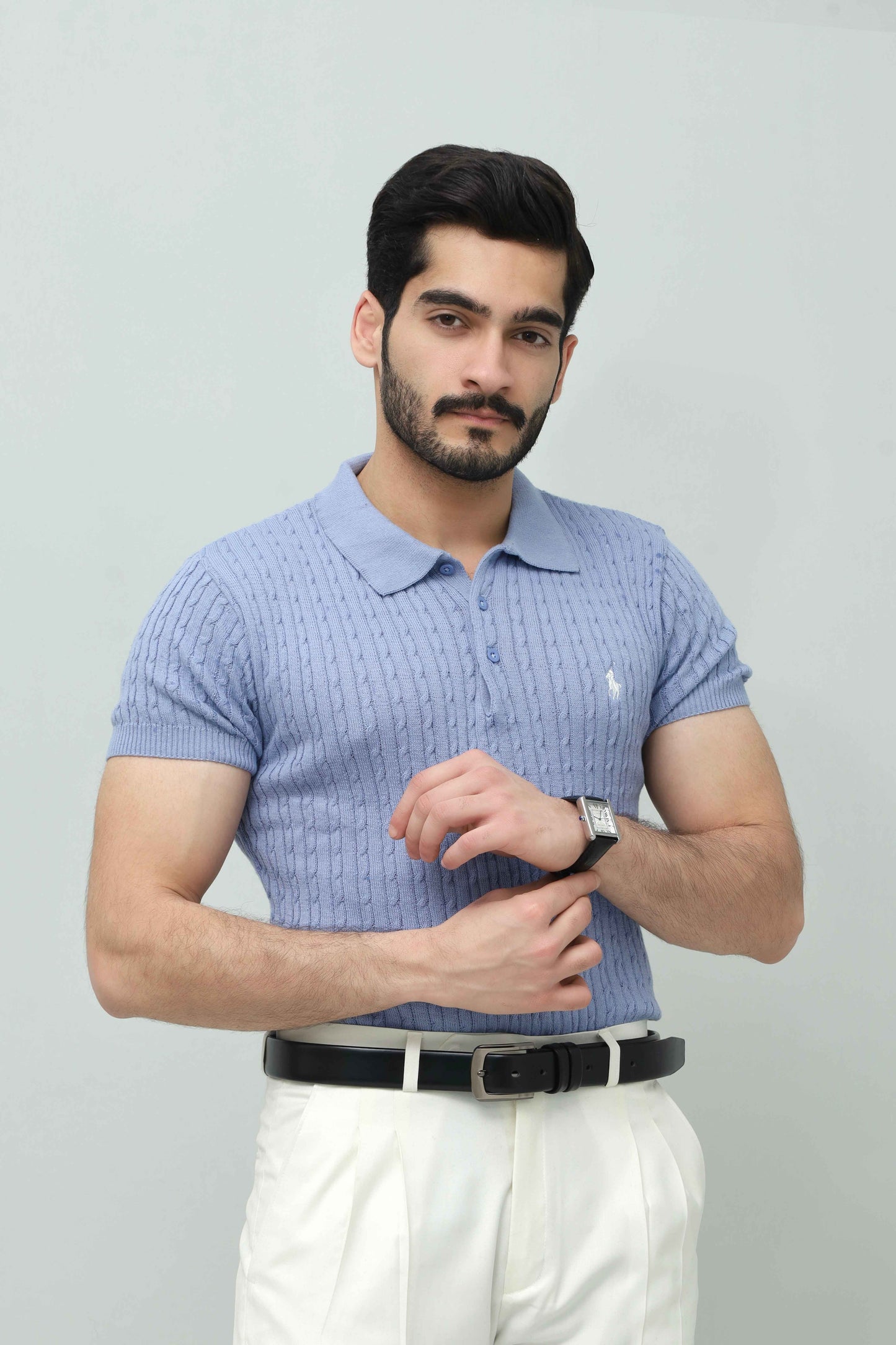 Sky Blue Cable Knit Polo