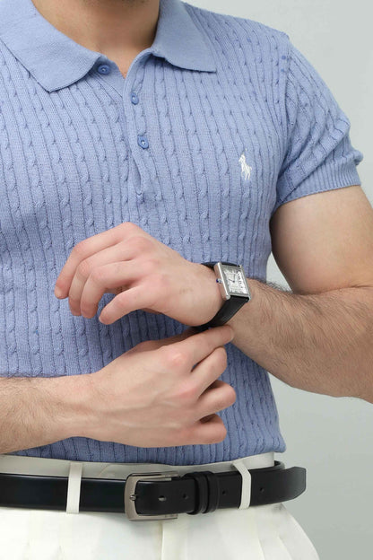Sky Blue Cable Knit Polo