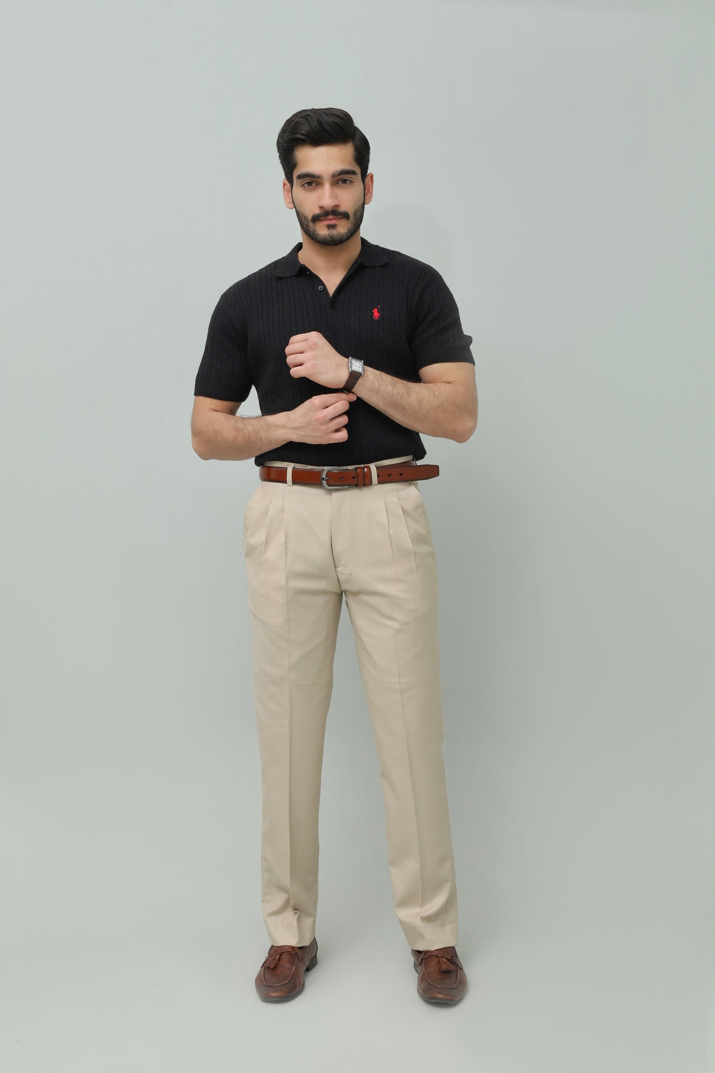 Black Cable Knit Polo