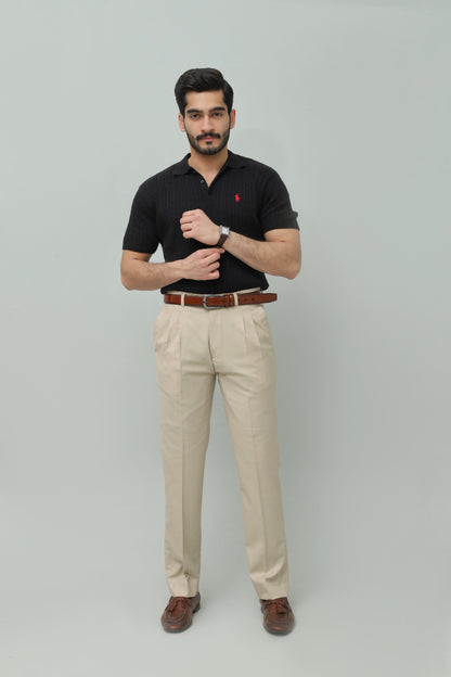 Black Cable Knit Polo