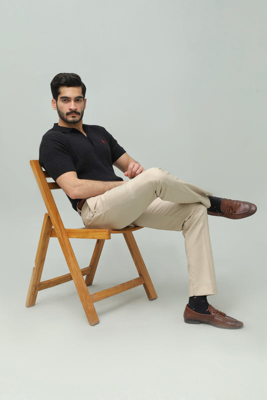 Black Cable Knit Polo