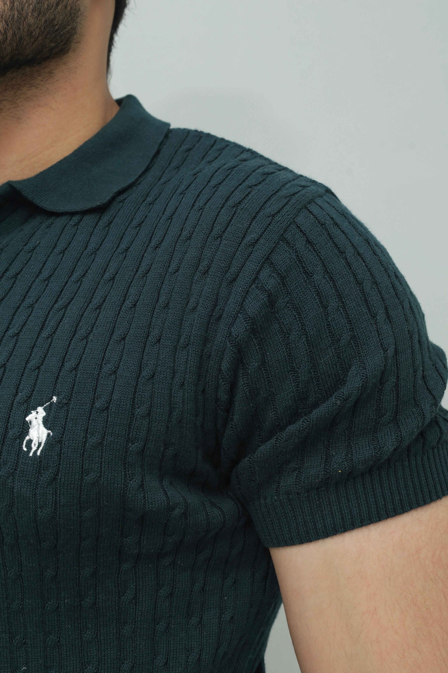 Olive Green Cable Knit Polo