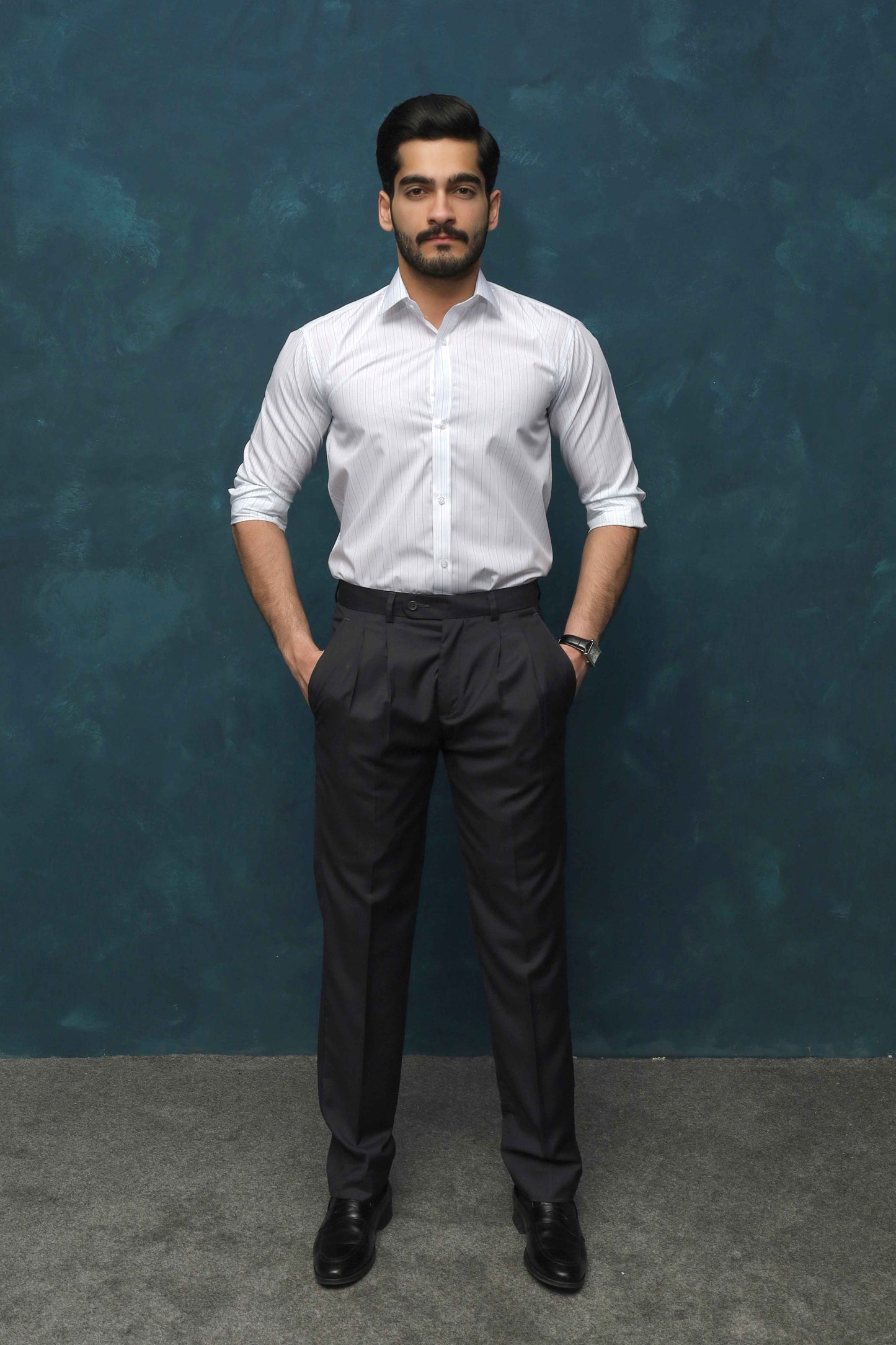 Grey & Blue Striped Shirt