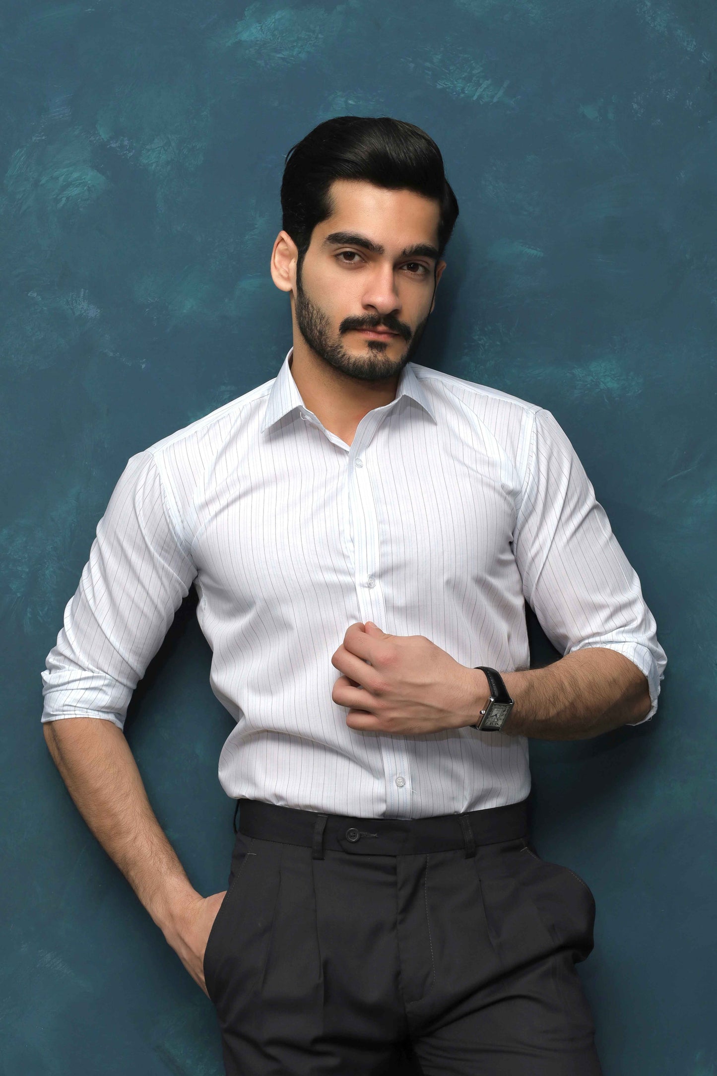 Grey & Blue Striped Shirt