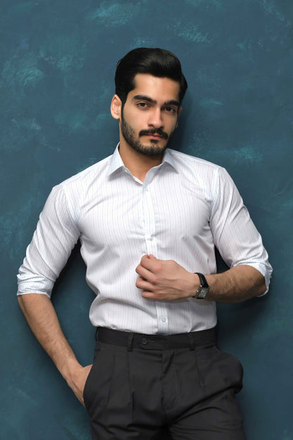 Grey & Blue Striped Shirt