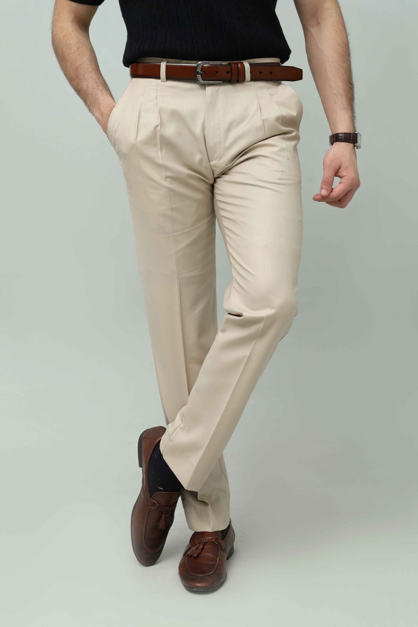 Beige Pleated Pant