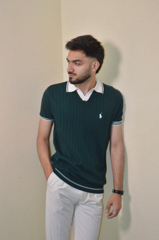 Olive & White Knitted Polo