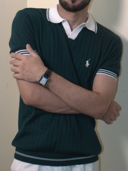 Olive & White Knitted Polo