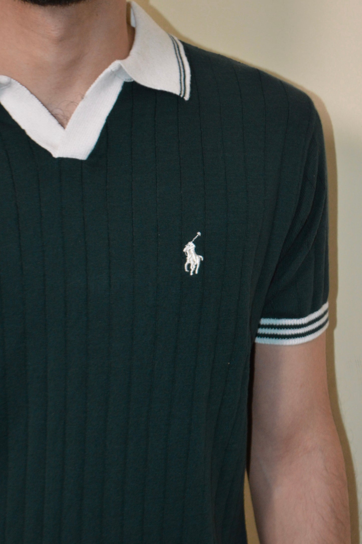 Olive & White Knitted Polo