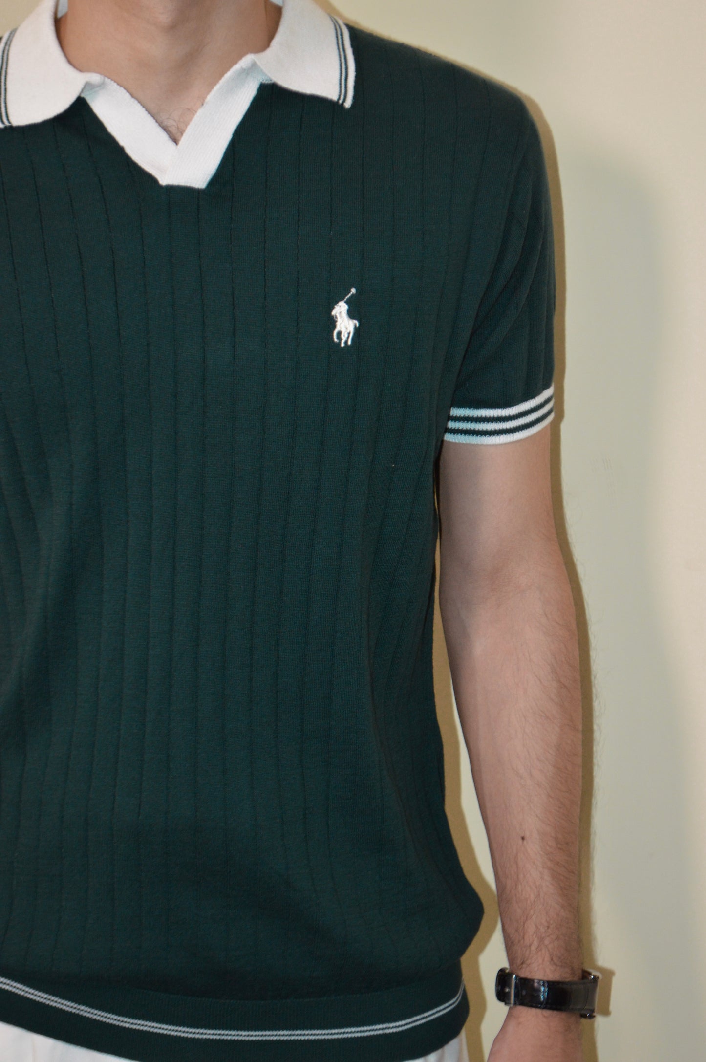 Olive & White Knitted Polo