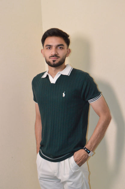 Olive & White Knitted Polo