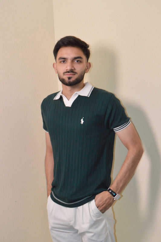 Olive & White Knitted Polo