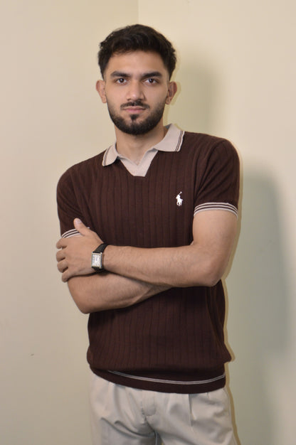 Brown & Beige Knitted Polo