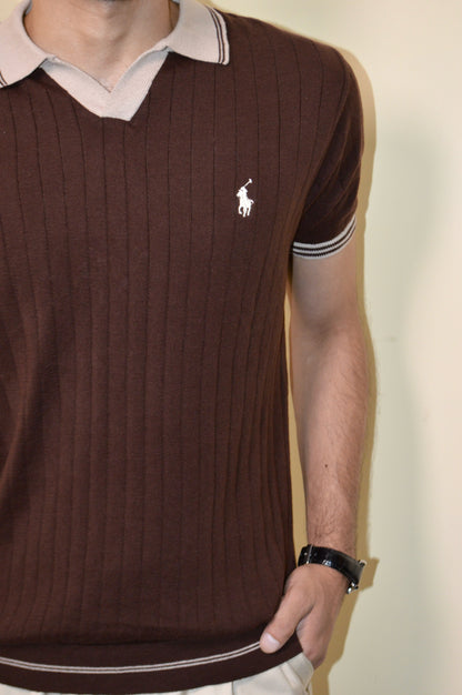 Brown & Beige Knitted Polo