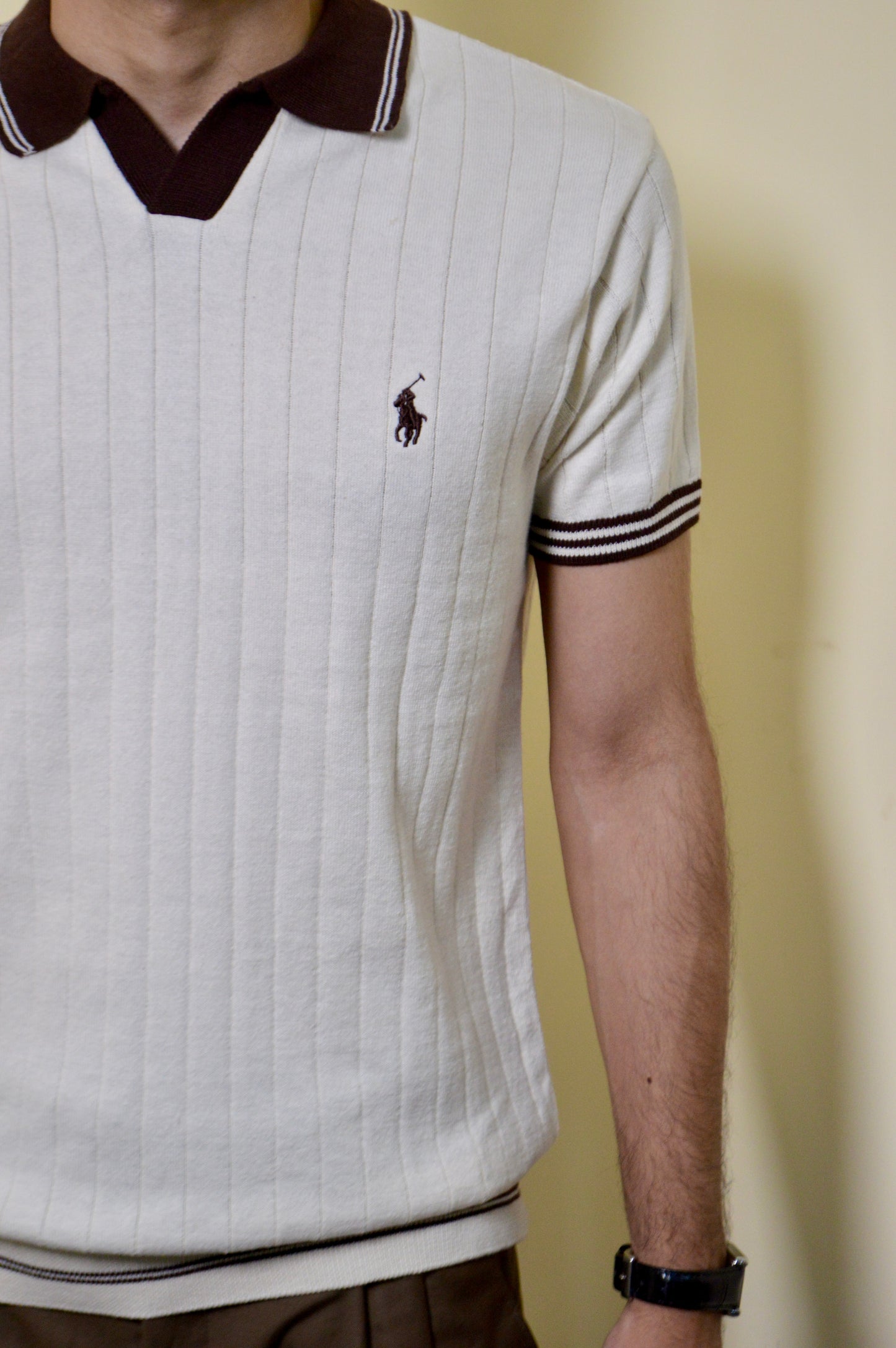 Off-White & Brown Knitted Polo