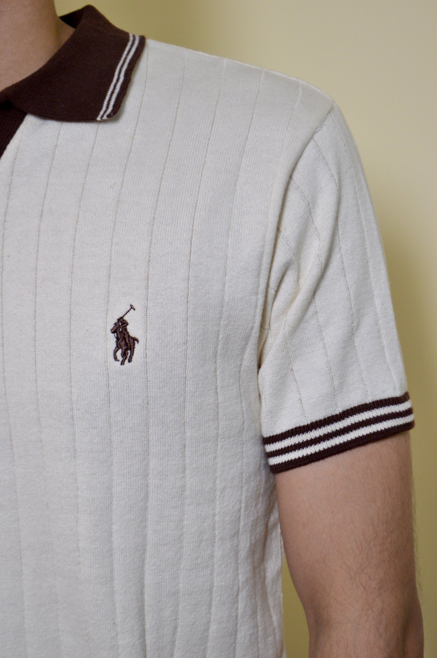 Off-White & Brown Knitted Polo
