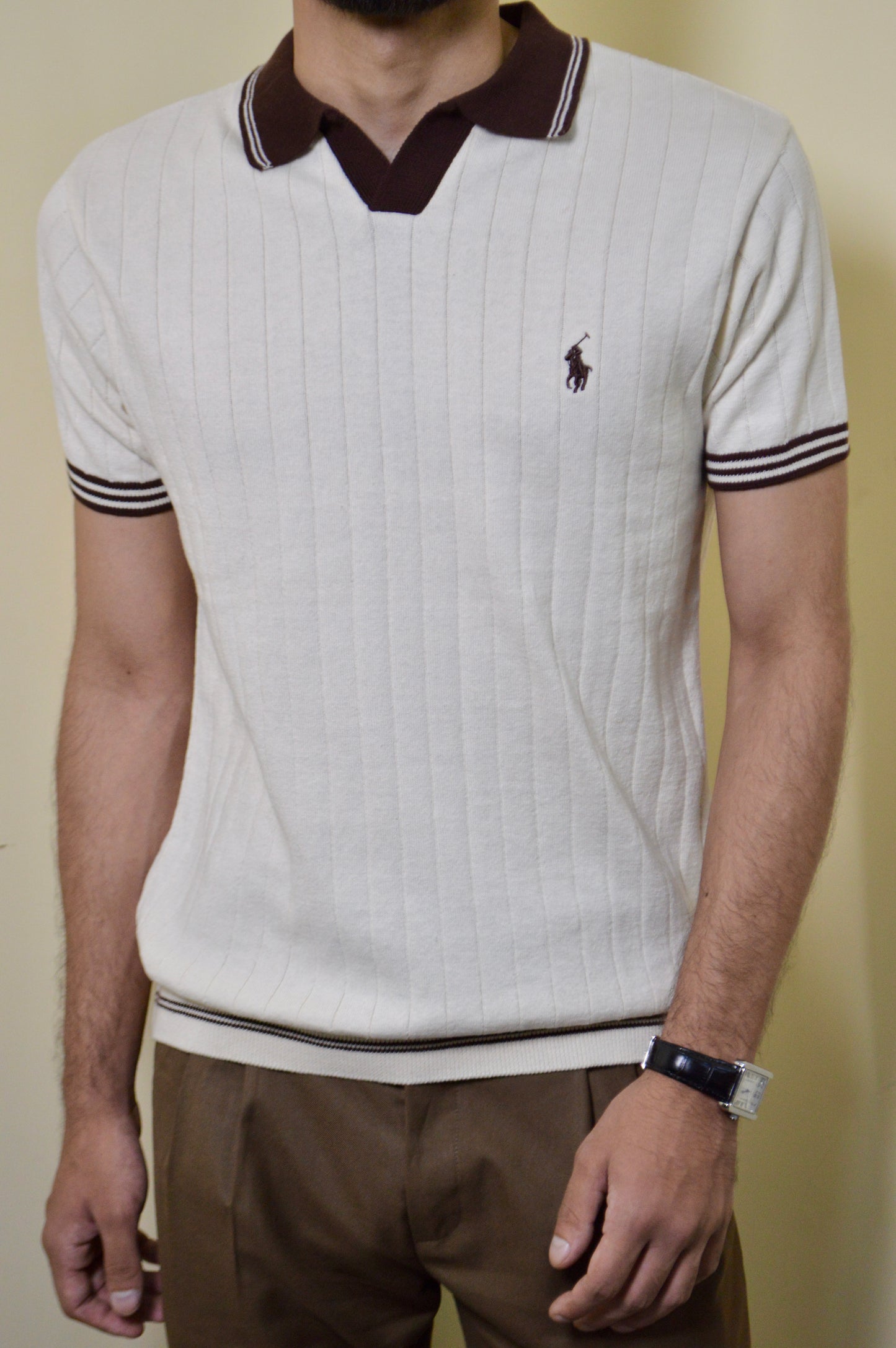 Off-White & Brown Knitted Polo