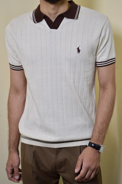 Off-White & Brown Knitted Polo