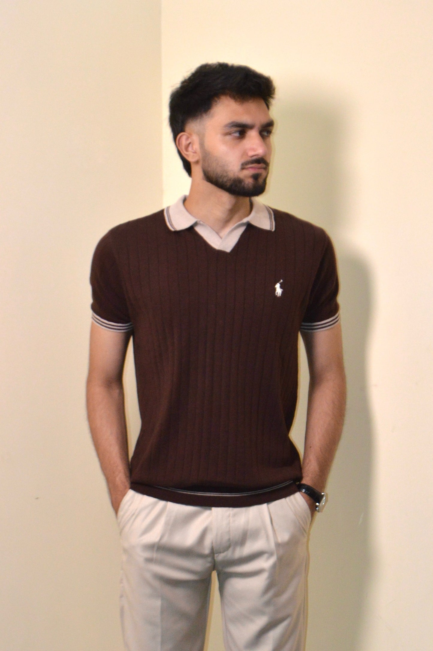 Brown & Beige Knitted Polo
