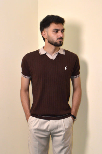 Brown & Beige Knitted Polo
