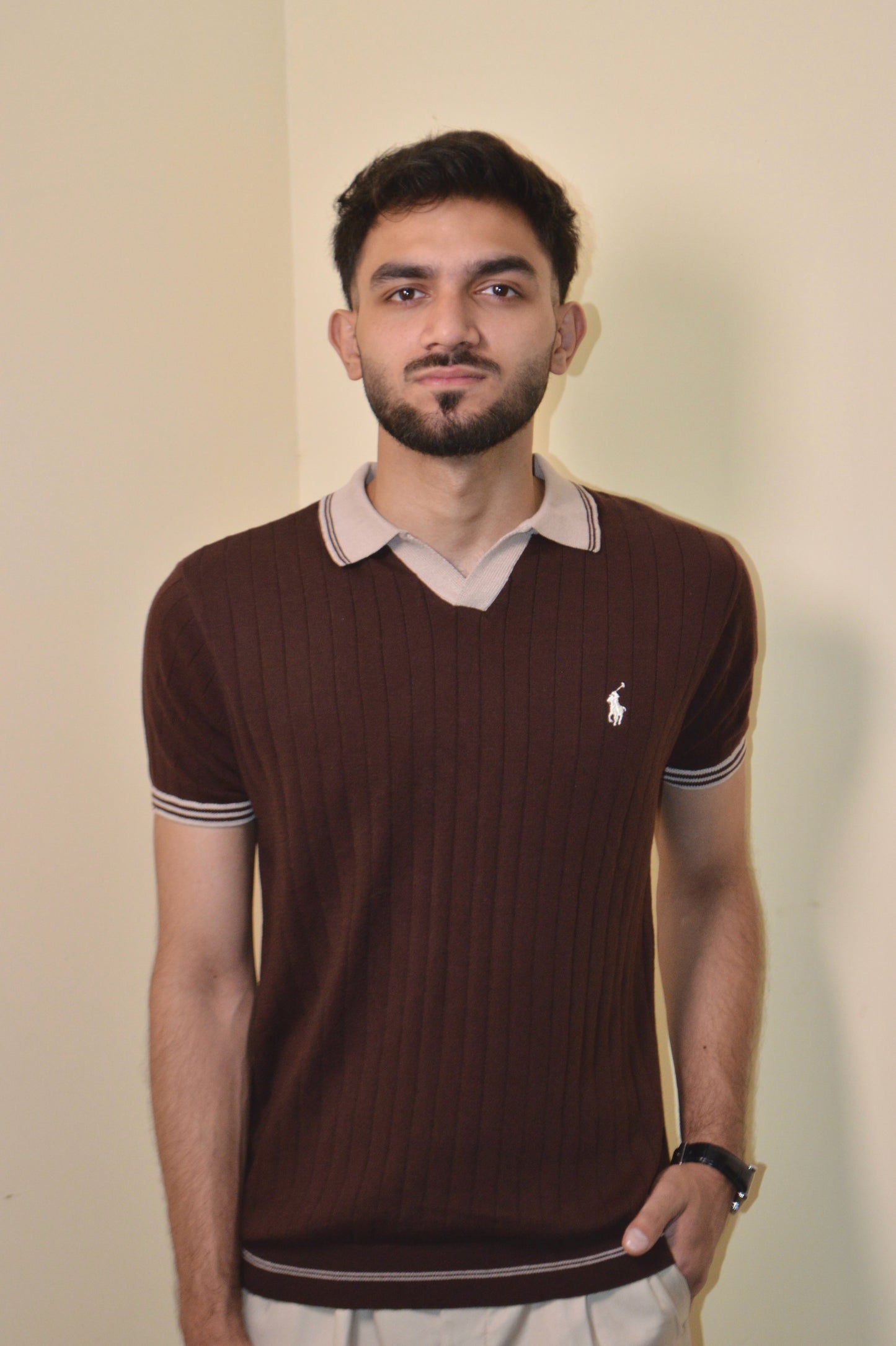 Brown & Beige Knitted Polo