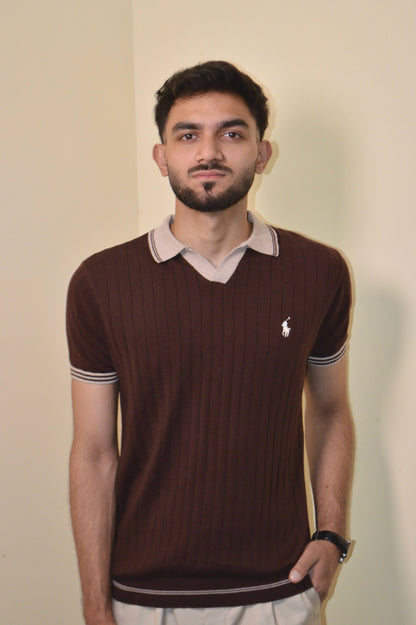 Brown & Beige Knitted Polo