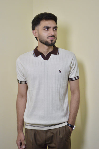 Off-White & Brown Knitted Polo